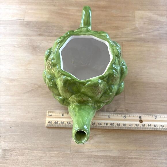 Vintage Teleflora Whimsical Cottage 3D Green Artichoke Glazed 20oz Teapot *Read - Picture 7 of 8